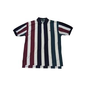 Vintage Men's Polo Shirt - Burgundy, Navy, Forest Green & White Stripes